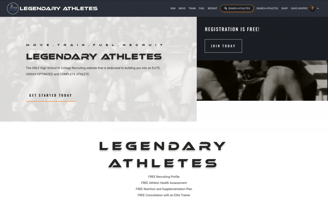 Legendary Athletes Website Screenshot